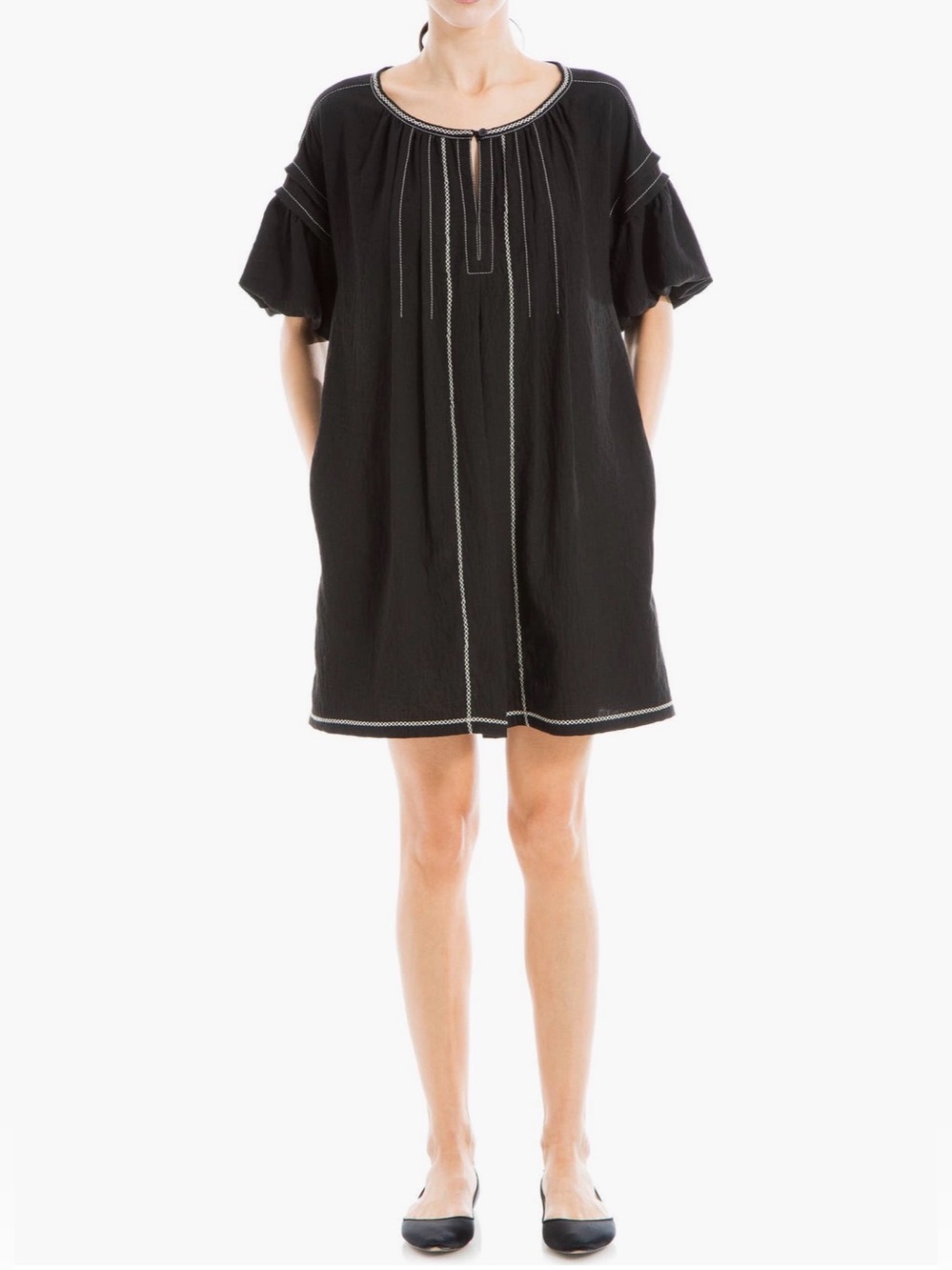 Max Studio Bubble Sleeve Mini Dress- Black